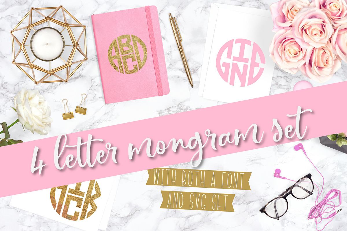 4 Letter Circle Monogram Font & Kit Free Download Free Download