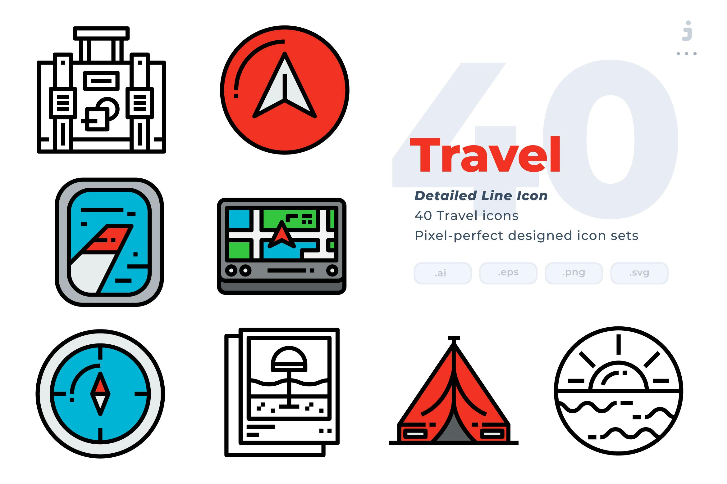 40 Travel Icons - Detailed Line Icon Free Download