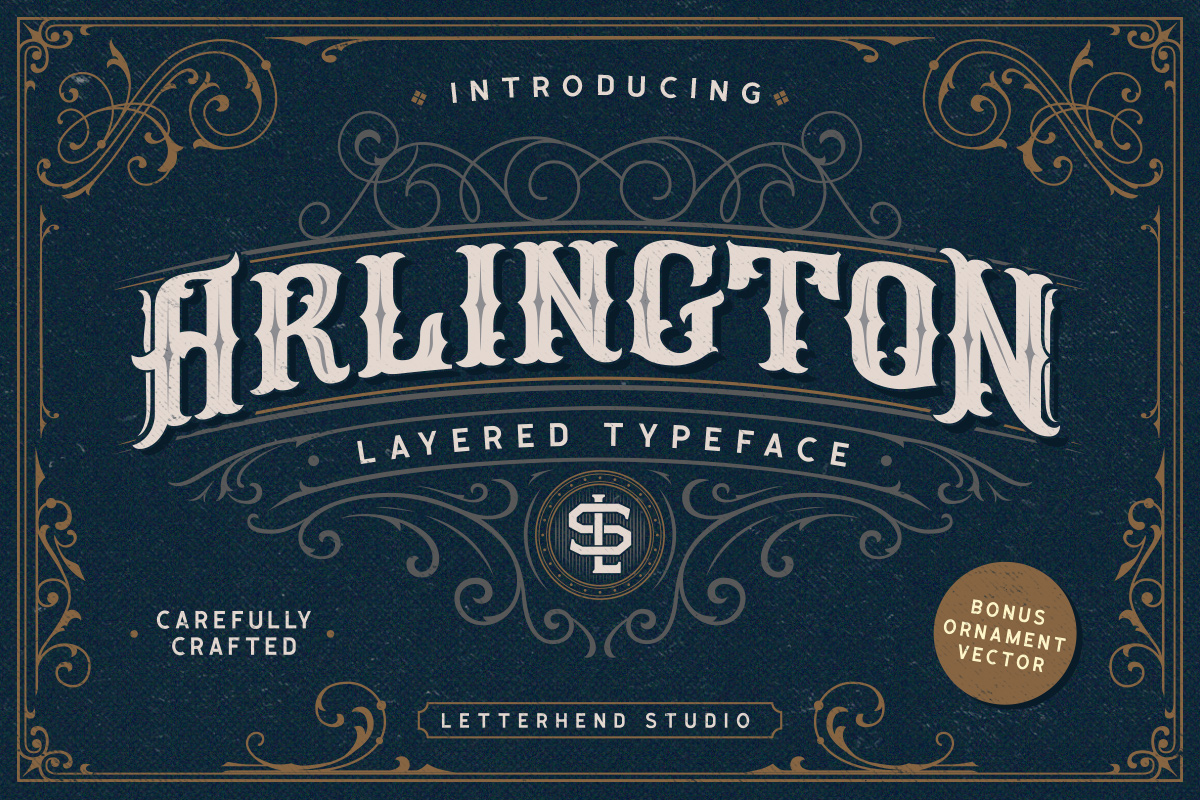 Arlington Layered Font & Ornaments Free Download