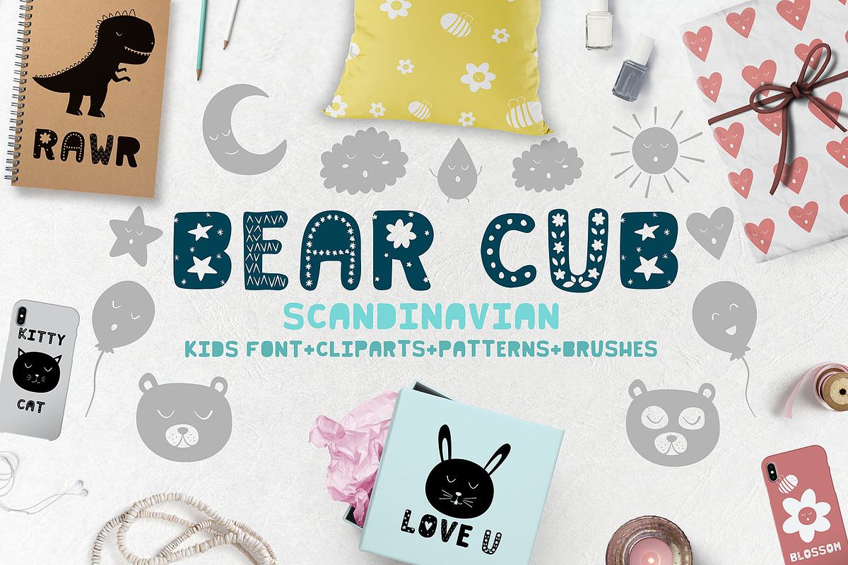 Bear cub Scandinavian kids font+MORE Free Download Free Download