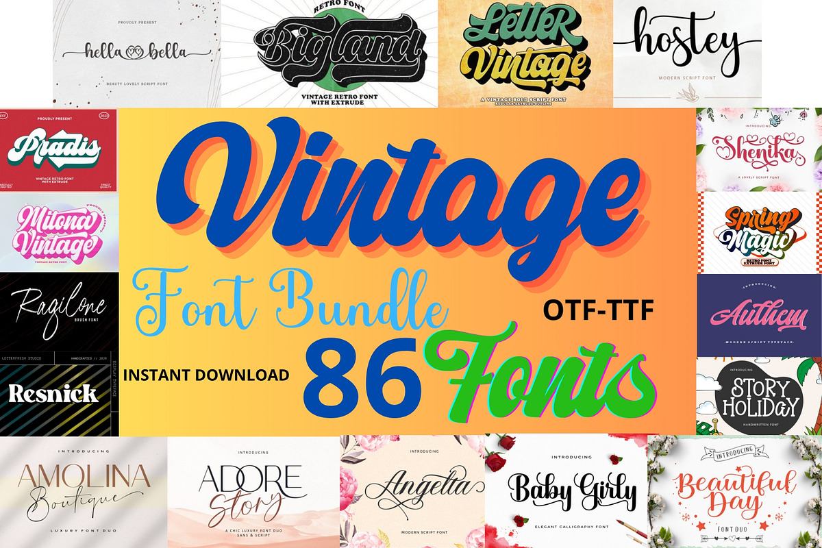 Bundle 86 Fonts - Vintage Font Free Download Free Download