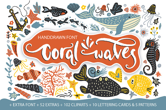 Coral waves. Font and clip arts Free Download