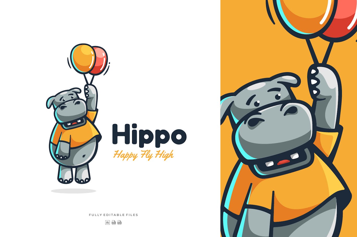 Cute Hippo Mascot Cartoon Logo Free Download