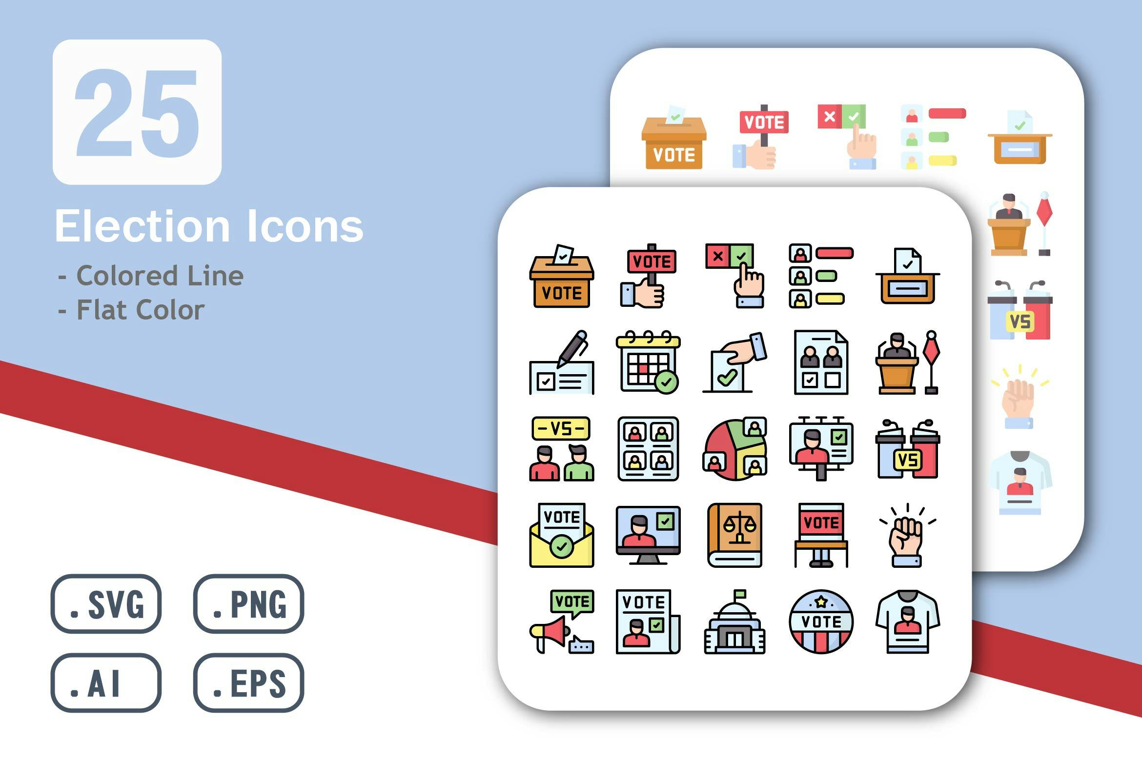 Election Icons - Colored Line and Flat Color Free Download