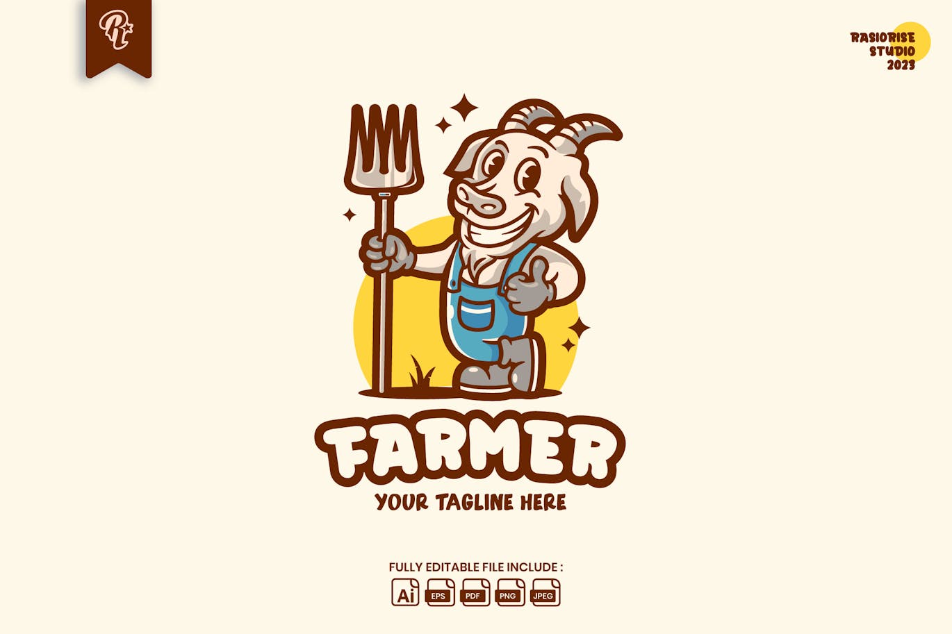 Farmer Goat Retro Cartoon Logo Free Download