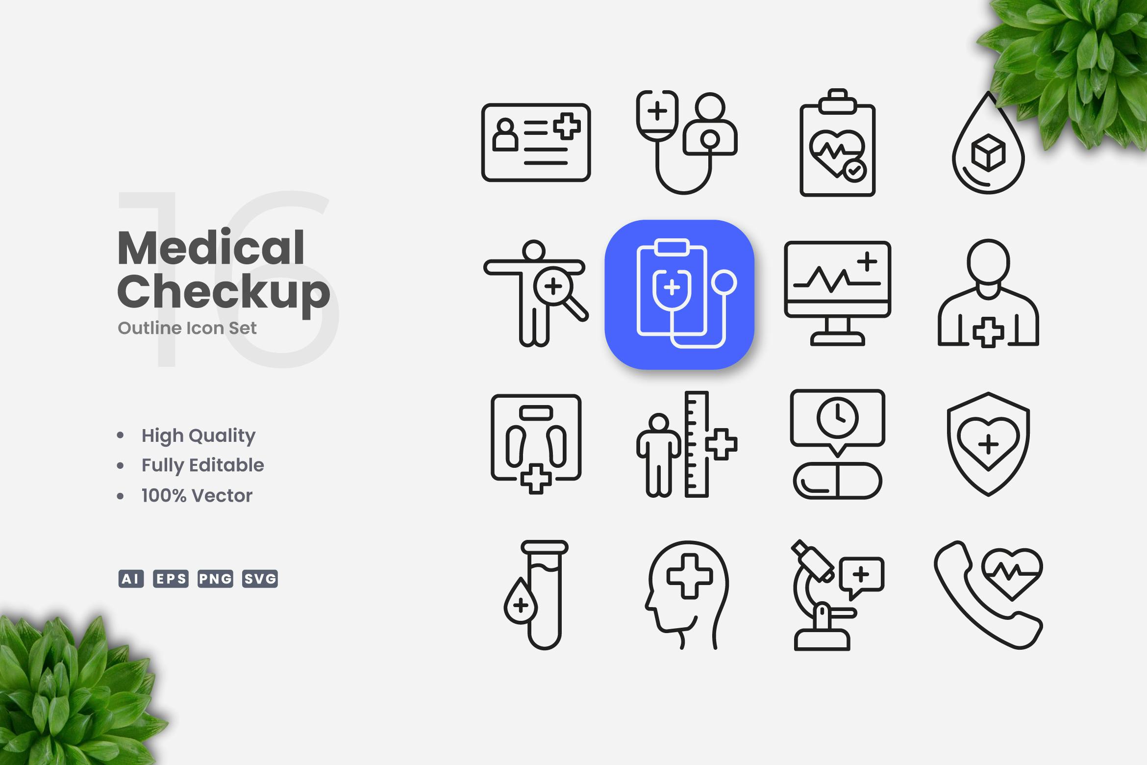 Medical Checkup Outline Icons Free Download