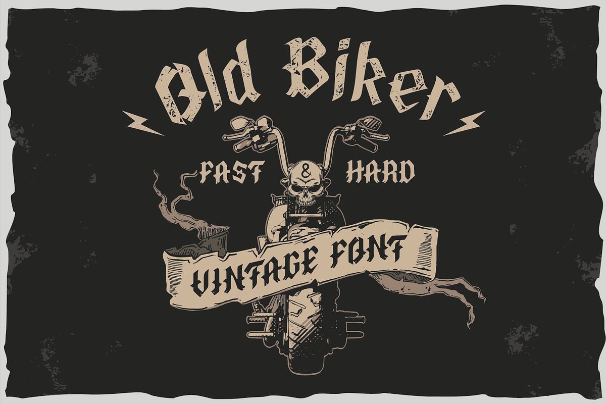 Old Biker. Gothic style vintage labe Free Download Free Download