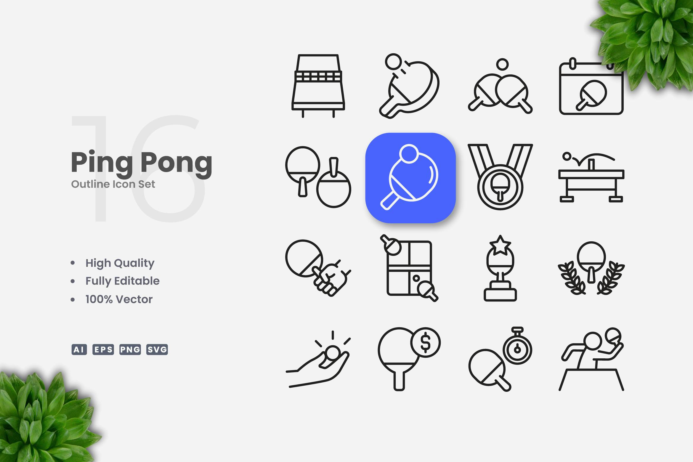 Ping Pong Outline Icons Free Download