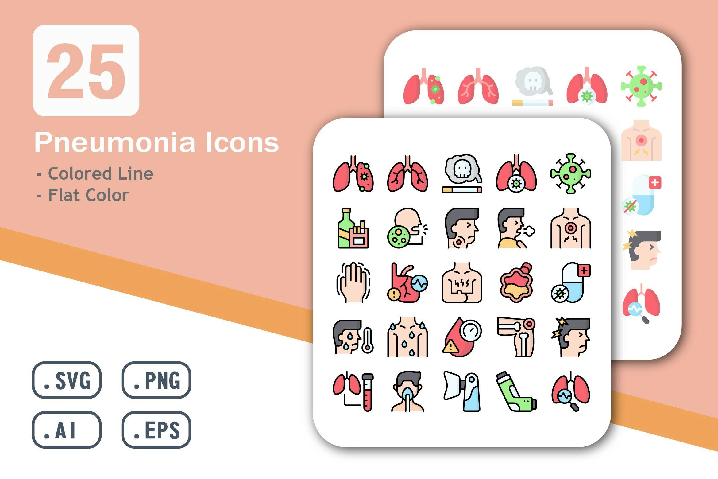 Pneumonia Icons - Colored Line and Flat Color Free Download