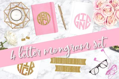 4 Letter Circle Monogram Font & Kit Free Download