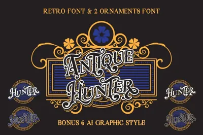 Antique Hunter and Ornaments fonts Free Download