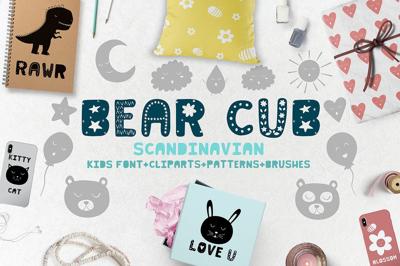 Bear cub Scandinavian kids font+MORE Free Download