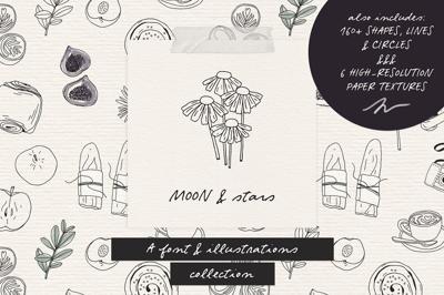 Moon And Stars font & illustrations Free Download