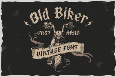 Old Biker. Gothic style vintage labe Free Download