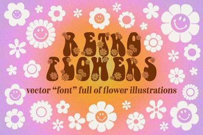 Retro Flowers Illustration Font Free Download