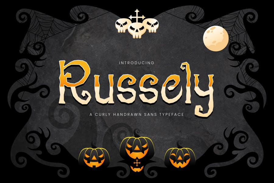 Russely - Curly Handrawn Halloween Font Free Download