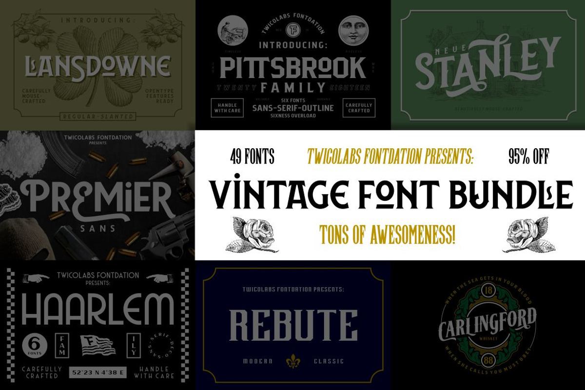 Vintage Font Bundle | 49 Fonts in 1 Free Download Free Download